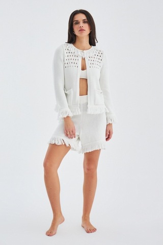 Peraluna Mıyoki Cardıgan & Shorts Mevsimlik Pamuklu Kadın Triko T Kırık Beyaz