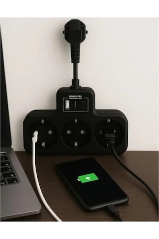 3 Soketli Yüksek Voltaj Korumalı Priz, 2 Type-c Ve 1 Usb Girişi 0