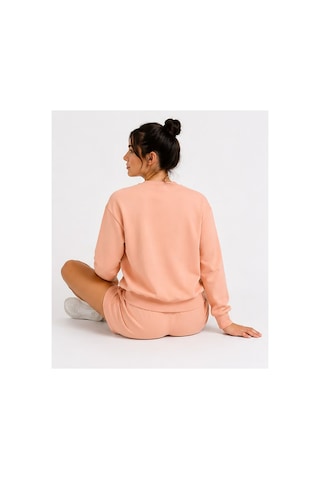 Herkesemoda Hüppy Baskılı Kadın Oversize Şortlu Sweatshirt Eşofman Takımı Pudra