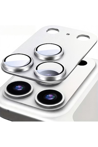 Apple Uyumlu iPhone 17 Pro Max Tek Parça Tam Kapatan Metal Temperli Kamera Lens Koruyucu Gümüş