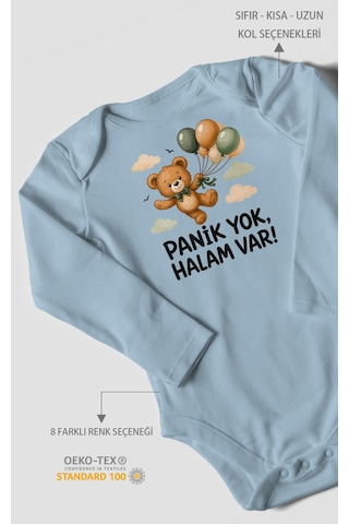 Morivokids Panik Yok, Halam Var Uzun Kollu Çıtçıtlı Bebek Body Bebe Mavisi