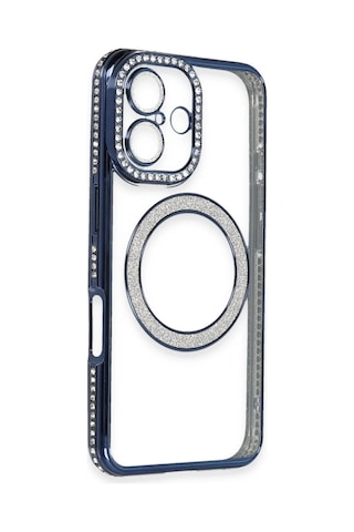 Newface - 848 - Apple iPhone Uyumlu 16 Plus Kılıf Joke Simli Magneticsafe Kılıf - Csmo-tex - - Lacivert