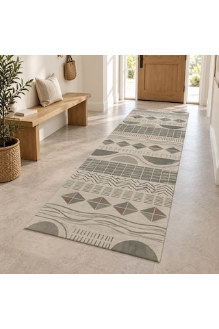 Kartela Halı Adaçayı Kareleri Krem Vizon Koridor Mutfak Yolluk Halısı Kaymaz Taban 100x300 Cm