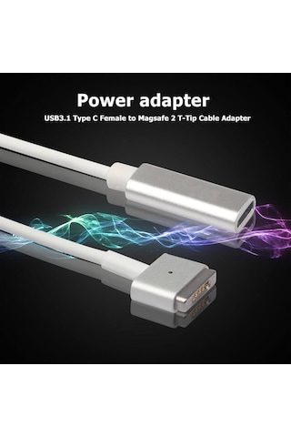 Type C Dişi To Magsafe 2 T Tip 60w Apple Uyumlu MacBook Pro Air Çevirici Kablo 25cm