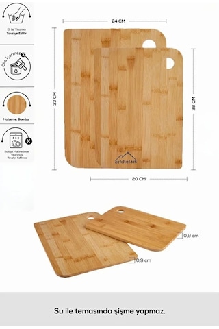 Bambu Kesme Tahtası Seti 2 Li 28-33 Cm Doğal Ahşap Mutfak Sunum Tahtası Ahşap