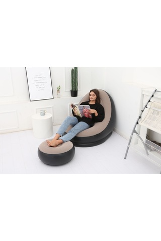 Ikkb Şişme Tembel Koltuk Pedallı İki Parçalı Taşınabilir Dış Mekan Mobilyaları Ayak Pompalı Kahve Kahverengi