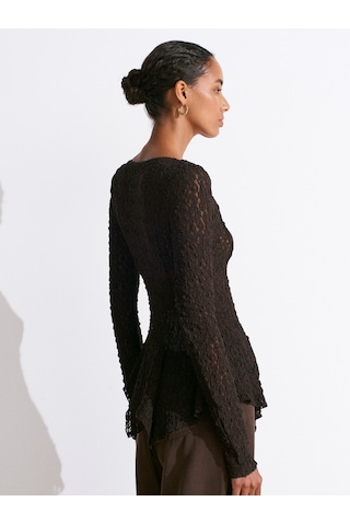 Dilvin 60433 Düğmeli Peplum Dantel Hırka-koyu Kahve Koyu Kahverengi