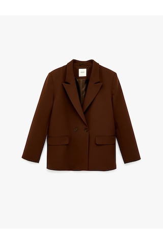 Koton Cep Detaylı Düğmeli Kruvaze Yaka Oversize Blazer Ceket Kahverengi 6sak50061uw Kahve