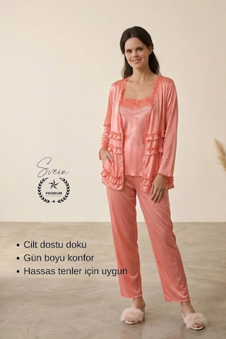 Svein Pijama Nar Çiçeği Kadın Pijama Takımı Rahat Ev Giyim Günlük Ve Çeyizlik Nefes Alabilen Yumuşak Nar Çiçeği