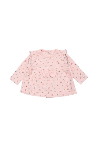 By Bebekodam Kız Bebek Somon Renkli Minik Çiçek Desenli Fırfırlı Pijama Takımı