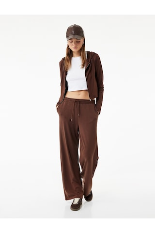 Koton Kapüşonlu Fermuarlı Uzun Kollu Modal Karışımlı Crop Sweatshirt Kahverengi 6wal10332ık Kahve