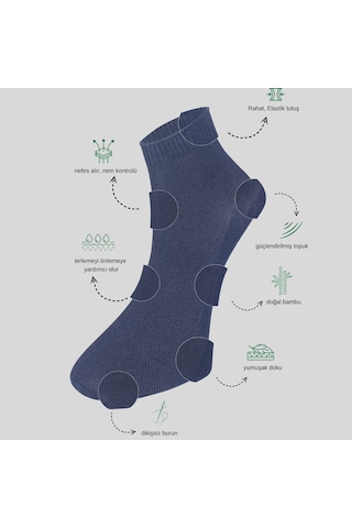 Kral Socks Erkek Patik Kabartma Desenli 3'lü Bambu Dikişsiz Parfümlü Kısa Çorap Çok Renkli 40 - 44