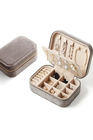 Mdl1-kadife Gri Takı Kutusu Yeni Tasarım Fermuarlı Takı Düzenleyi