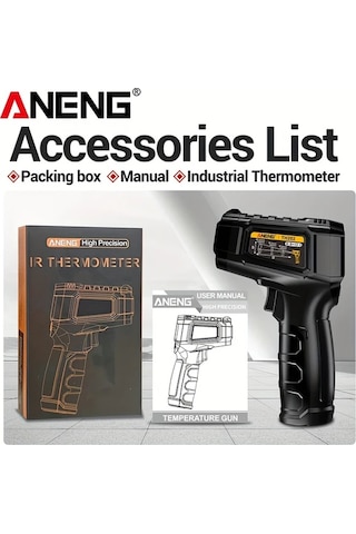 Boatshop1 1 Adet Aneng Th202 Black Kızılötesi Termometre Higrometre Temassız Ölçüm -50-600 Lcd Ekran Abs Pil İle Çalışır