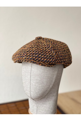 Aida Jewelss Kışlık Özel Kumaş Yünlü Peaky Blinders Model Dökümlü Unisex Yünlü Kasket Şapka Turuncu