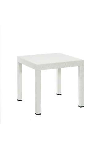 Rattan 80x80 Camsız Beyaz Masa / 4 Adet Rattan Kolsuz Sandalye Takımı Beyaz