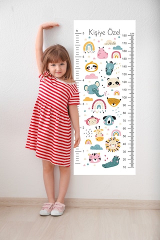 Kişiye Özel Hayvanlar Temalı Dekoratif Çocuk Boy Ölçer Sticker Duvar Cetveli Takip Çizelgesi Beyaz