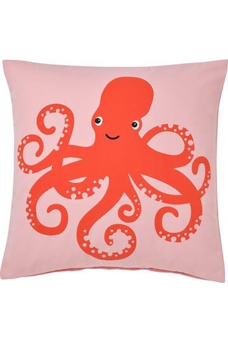 Ahtapot Desenli Kırlent Kılıfı MeridyenDukkan Pembe 50x50 cm Dese
