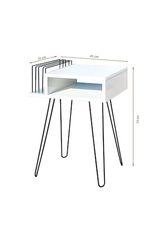 Beyaz Plak Ve Pikap Sehpası Metal Ayaklı