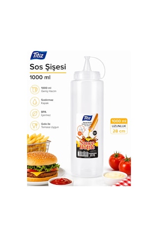 Titiz 1000 Ml Sos Şişesi Seti Sarı Kırmızı Şeffaf Sızdırmaz Kapaklı 1 Adet