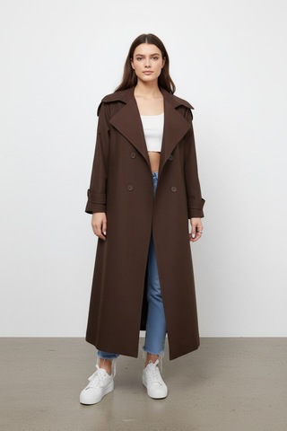 Durivya Apoletli Oversize Trençkot Kahverengi