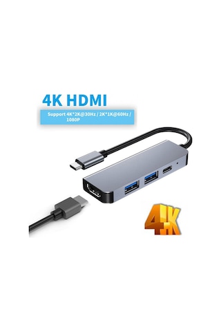 Usb Type C To 4k 30hz Hdmi Kablosu Usb3 0 Usb2 0 Pd 87w Çevirici Dönüştürücü Kablo