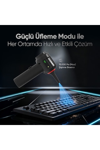 Laiser Mini, Katlanabilir Led Ekranlı 17.000 Pa 3ın1 Çekme-vakum-üfleme Özellikli Şarjlı Araç Süpürgesi Siyah