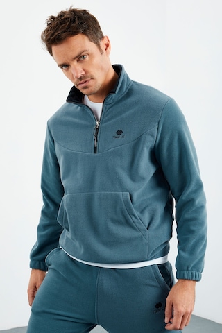 Tommy Life Orman Yeşil - Orman Yeşil Yarım Fermuar Dik Yaka Lastik Paça Polar Erkek Eşofman Takımı - 85159 Yeşil