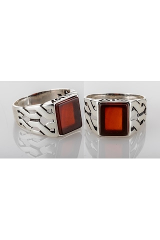 Gümüş Akik Taşlı Kare Model Erkek Yüzük