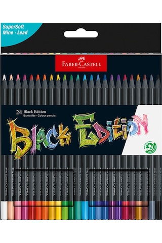 Faber-Castell Black Edition Boya Kalemi, 24 Renk, Siyah Kağıda Uyumlu, Ergonomik Üçgen Gövde