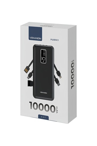 Venandin Pwb10c1 10.000 Mah Powerbank 4 Ü 1 Arada Entegre Kablolu Led Göstergeli Taşınabilir Şarj Cihazı Siyah