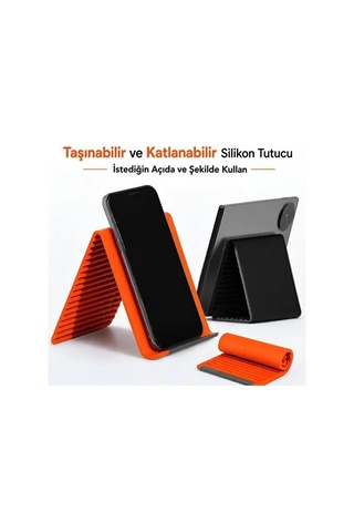 Katlanabilir Silikon Telefon Tablet Standı Ayarlanabilir Açılı Taşınabilir Bükülebilir Masaüstü Telefon Tutucu Turuncu Diğer