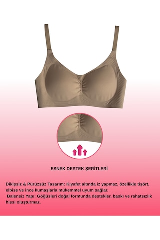 Alya Underwear Kadın Dikişsiz Sütyen Çıkarılabilir Yuvarlak Kaplı Lazer Kesim Görünmez Sütyen Siyah Taş Rengi