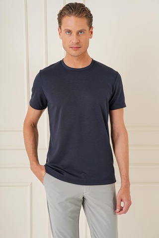 Efor Comfort Fit Bisiklet Yaka Esnek Pamuk Casual Lacivert Tişört Ts 885 Lacivert