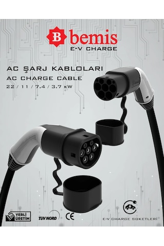 Bemis Elektrikli Araç Şarj Kablosu 5 Metre - 22 Kw - Çanta  22 KW