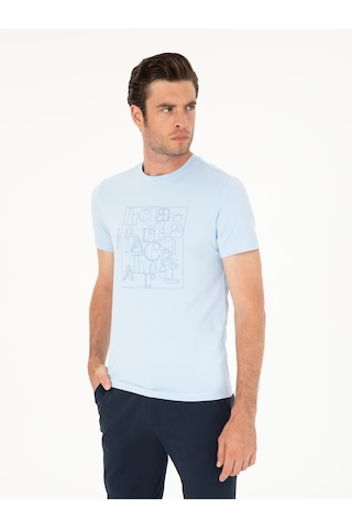 Açık Mavi Slim Fit Bisiklet Yaka T-shirt Denim