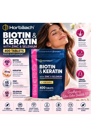 Horbäach Biotin & Keratin Çinko Ve Selenyum İçeren Takviye Edici Gıda 400 Tablet