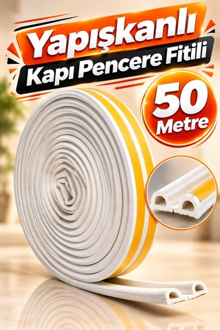 50 Metre Yapışkanlı Kapı Pencere Fitili Beyaz Boşluk Kapatıcı İzolasyon Fitili Soğuk Geçirmez Yalıtm 50 M