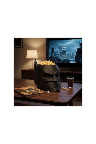 Batman Tasarımlı 3d Baskı Siyah Patlamış Mısır Kasesi Dekoratif Çerezlik