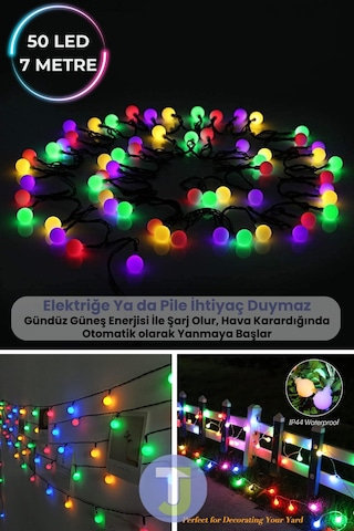 Technojet 50 Led 8m Solar Led Rgb Işık Güneş Enerjili Bahçe Teras Balkon Ağaç Lambası Aydınlatma RGB