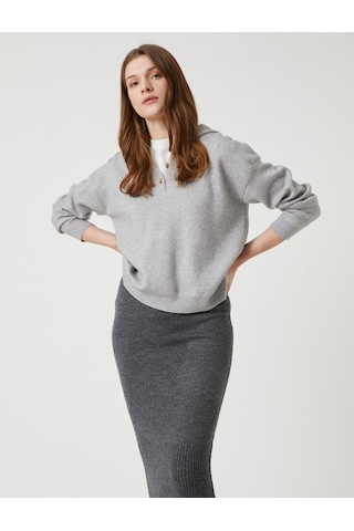 Koton Oversize Triko Kazak Kapüşonlu Düğmeli Yaka Gri 3wak90191ht 3wak90191ht023 Gri