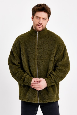 JAHR MARC Fermuarlı Oversize Yeşil Peluş Ceket - M Yeşil