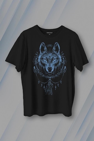 Bozkurt Kurt Kafası Wolf Mavi Baskılı Tişört Unisex T-shirt 001