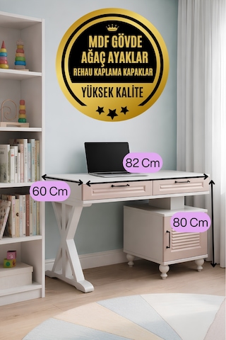 Masal Çalışma Masası Rose Renk Mdf Gürgen Ağacı Ayaklı Diğer