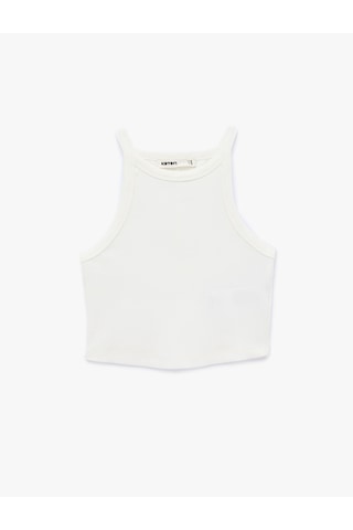 Koton Pamuklu Ribanalı Slim Fit Kolsuz Halter Yaka Crop Top Beyaz 6sak10424ek