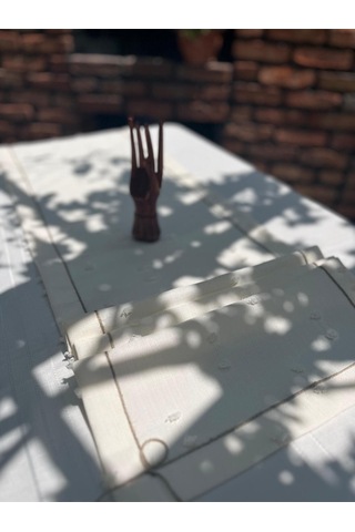 Diletto Ponpon Dokulu Hasır İp Detaylı Bohem Runner Beyaz