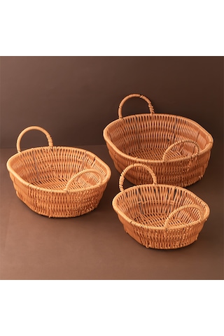 Porsima 302d 3lü Düzenleyici Oval Hasır Sepet Seti Ekmeklik Sepet
