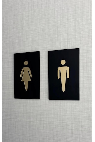 Kadın & Erkek Wc Tuvalet Yönlendirme Seti Siyah Pleksi Kendinden Yapışkanlı 8x12 Cm