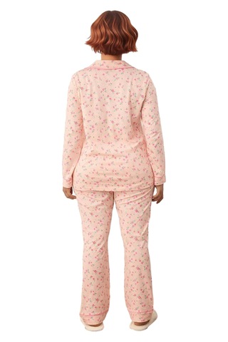 Ersefa Kadın Çiçekli Gömlek Yaka Uzun Kollu Pijama Takımı Fonksiyonel Da Pembe