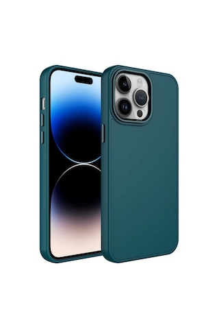 Apple Uyumlu iPhone 13 Pro Kılıf Metal Çerçeve Ve Buton Tasarımlı Silikon Zore Luna Kapak Koyu Yeşil